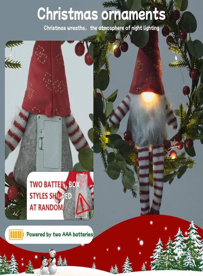LEOKED 17.5" Christmas Gnome Wreath Decorations - Illuminated Holiday Door Hanger with Warm Lights, Santa's Helper Themed Wall Decor for Festive Home & Party - Image 2
